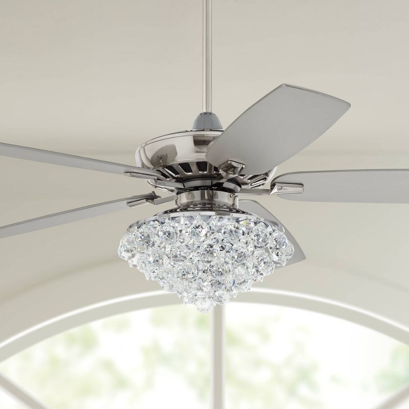 52" Casa Vieja Indoor Ceiling Fan with Light LED Dimmable Remote Brushed Nickel Silver Blades Crystal Ball Diamond Beads Living Room, 2 of 10