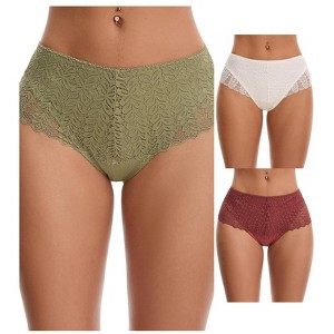 INSPIRE CHIC 3 Packs Women's Mid Rise Breathable Soft Lace Overlay Underwear Seamless Hipster Briefs - 1 of 4