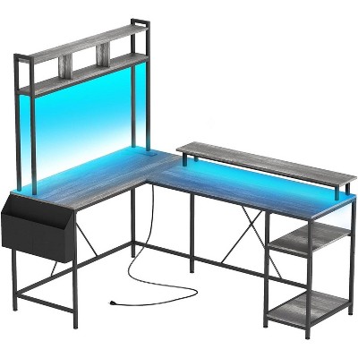 L Shaped Gaming Desk, Reversible Corner Desk with Power Outlets