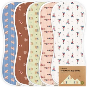 KeaBabies 5pk Organic Softe Muslin Burp Cloths for Baby Girls and Boys, Large Absorbent Burping Cloths for Babies, Baby Burp Clothes - 1 of 4