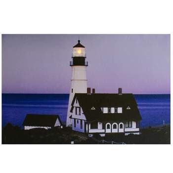 Northlight LED Lighted Dusk Lighthouse Seaside Scene Canvas Wall Art 15.75" x 23.75"