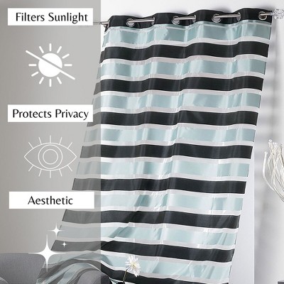 Black and Blue Gray Striped Polyester Sheer Grommet Curtain Panels, 95 x 55 Inches
