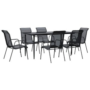 vidaXL Patio Dining Set Outdoor Table and Chair Black Steel and Textilene - 63" Table Length 6 Items - 1 of 4