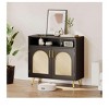 Wooden Buffet Sideboard Cabinet Rattan Accent Storage Cabinet with Rattan Doors Modern Coffee Bar Cabinet for Kitchen Living Room Hallway - 3 of 4