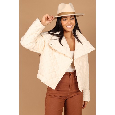 WILD FABLE Hooded Quilted Jacket, Light Beige, S