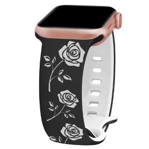 HTUTWOO Rose Floral Engraved Apple Watch Band, Two-Tone Silicone Strap 38/40/41/42/44/45/49mm for iWatch Series 11 10 9 8 7 6 5 4 3 2 1 SE Ultra - 1 of 4