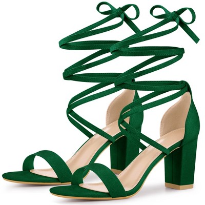 Perphy Women's Open Toe Lace Up Tie Up Lightly Padded Chunky Heeled Sandals