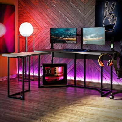 Ntense Quest Reversible L-Shape Gaming Desk with XL CPU Stand in Gray