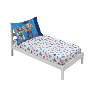 Disney Toy Story 4 - Blue, Green, Red and White 2 Pack Toddler Fitted Crib Sheet and Standard Size Pillowcase Set - 1 of 4