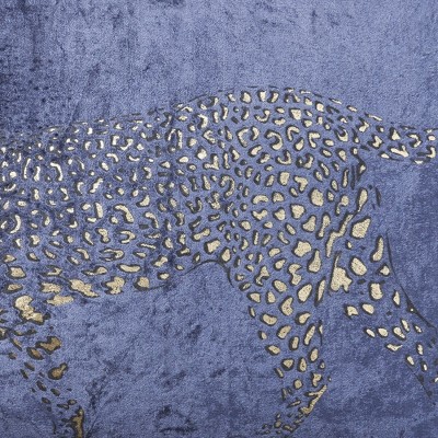 Navy and Gold Handcrafted Leopard Velvet Lumbar Pillow