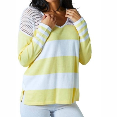 Women's Crochet V-Neck Sweater - Angel Apparel