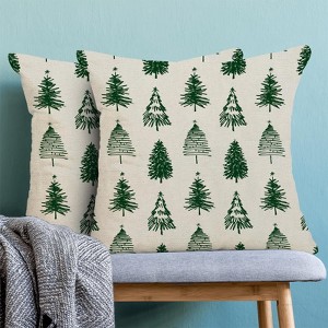 Christmas Pillow Covers 18x18 Inch Set of 2 Green Christmas Trees Throw Pillows Case - 1 of 4