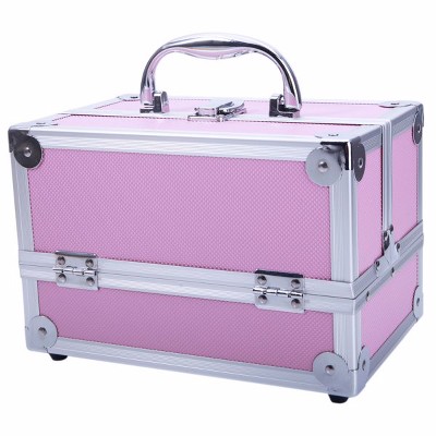 Aluminum Alloy Makeup Train Case Jewelry Organizer with Accordion Compartments for Travel and Professional Use