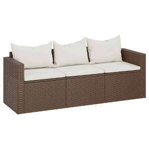 vidaXL 3-Seater Outdoor Patio Sofa with Removable Cushions, PE Poly Rattan Construction and Powder-Coated Steel Frame in Brown - 1 of 4