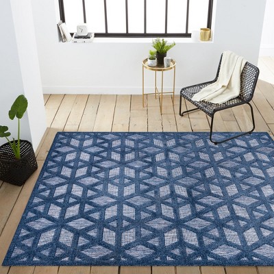 Blue Geometric 8' x 10' Reversible Indoor/Outdoor Rug