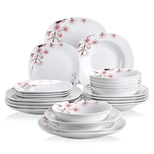 vancasso 24 Piece Dinnerware Sets for 6 Porcelain Dinnerware Sets with Pink Floral including Bowl/Dinner Plate/Soup Plates/Dessert Plate serving 6 - 1 of 4