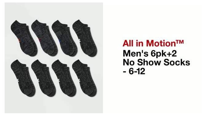 Men&#39;s 6pk+2 No Show Socks - All In Motion&#8482; 6-12, 2 of 5, play video