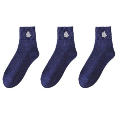 Anna-Kaci Women's 3-Pack Crew Socks with Ribbed Cuffs in Festive Halloween Design