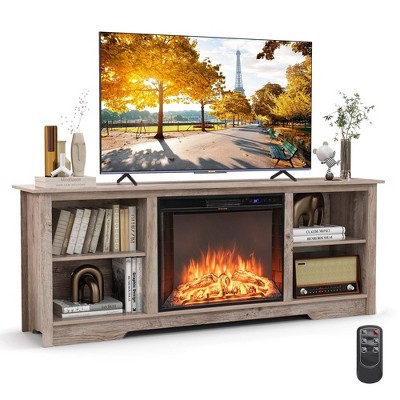 Costway 70" TV Stand with 26" Electric Fireplace Insert Remote Control for 75" TV Walnut/Black/Grey