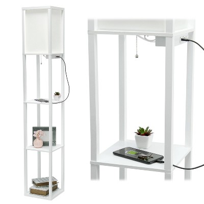 White Rectangular Shelf Floor Lamp with Linen Shade