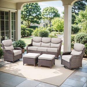 Gymojoy Outdoor Patio Sofa Ottoman with Swivel Chairs 3-Seat Sofa Glider Chairs Ottoman - 1 of 4
