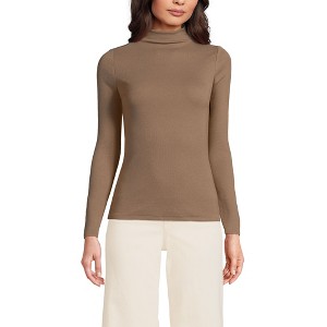 Lands' End Women's Drapey Rib Skimming Long Sleeve Mock Neck - 1 of 3