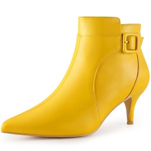 Allegra K Women's Pointy Toe Side Zip Buckle Decor Ankle Boots - 1 of 4