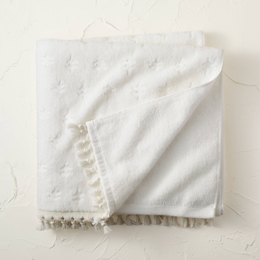 Jacquard Bath Towel with Fringe Cream - Opalhouse designed with Jungalow