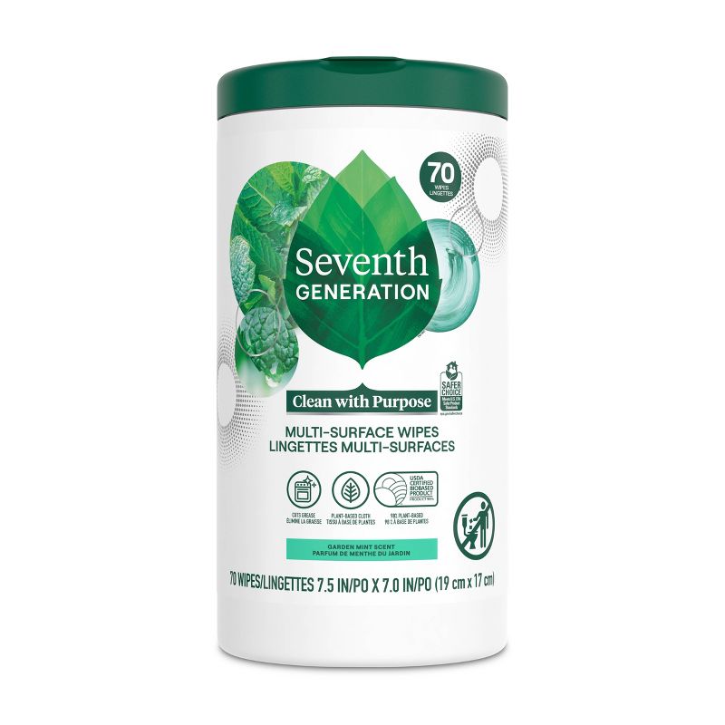 Seventh Generation Garden Mint Multi-Surface Cleaning Wipes - 70ct, 3 of 10