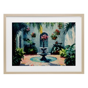 Stupell Industries Floral Fountain Courtyard Framed Print Under Glass Art - 1 of 4