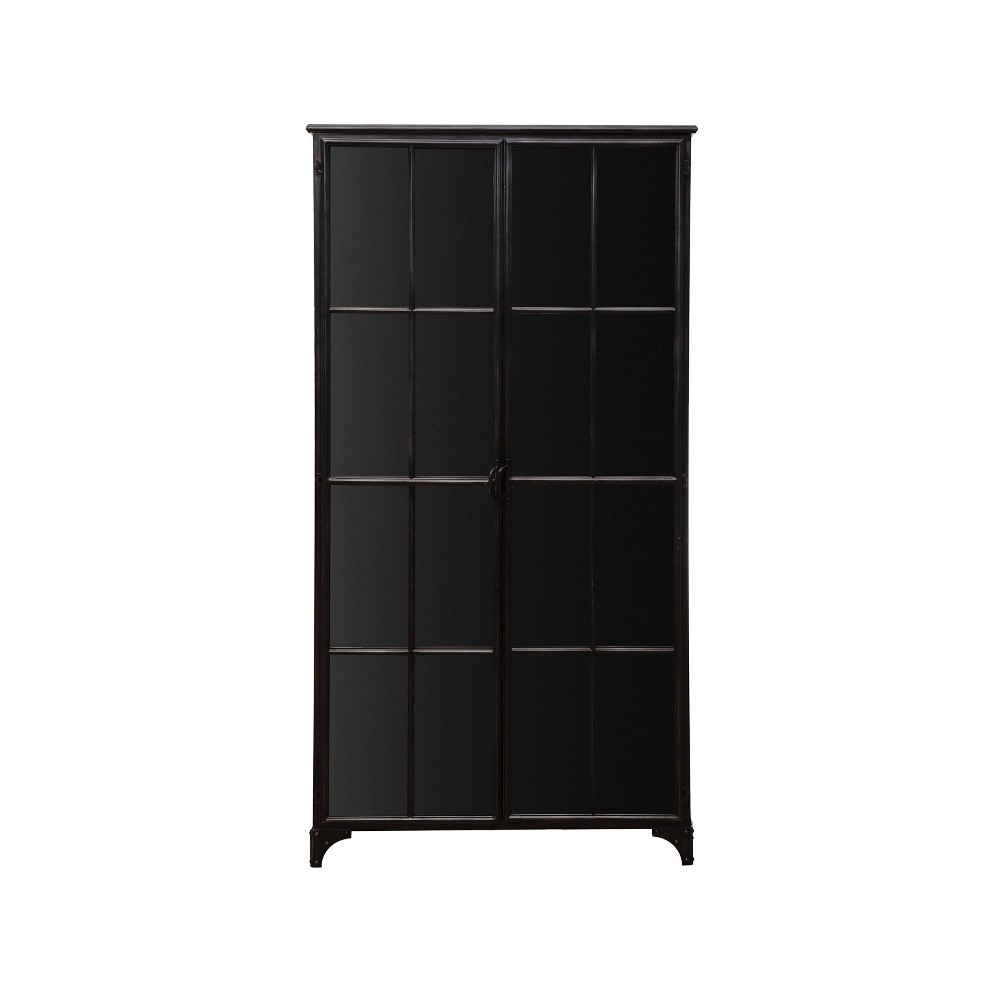 Photos - Dresser / Chests of Drawers Storied Home Metal 71" Tall Decorative Storage Cabinet Black: Glass Doors,