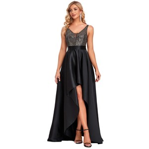 Ever-Pretty Glitter V-Neck A-line High-Low Satin Prom Dress - 1 of 4