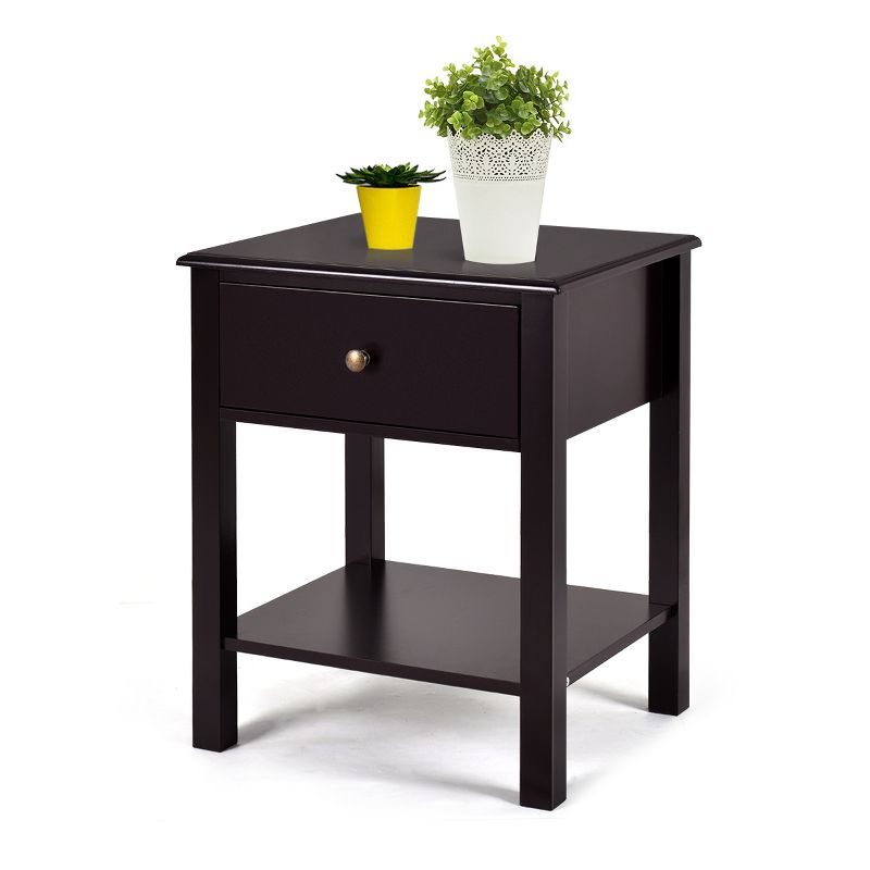 Tangkula 2PC End Table Nightstand w/Drawer & Shelf Bedroom Living Room Furniture Brown/Black/White, 4 of 10
