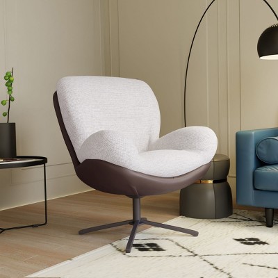 360°Swivel Chenille Accent Chair,Accent Chairs With Arms,Accent Chair With Faux Leather And Black Metal Base Frame -Maison Boucle‎