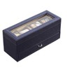 Gulches 9.3" Long Tempered Glass and Leather Jewelry / Watch Display with Drawers, Blue - 3 of 4