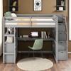 Full Size Loft Bed with Desk, Shelves, Storage Staircase, and 2 Drawers, Solid Wood Frame - 3 of 4