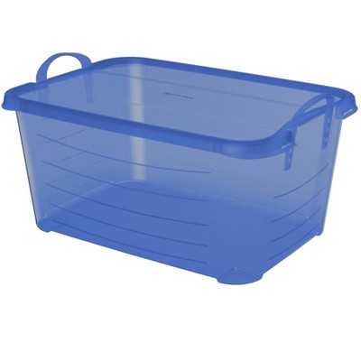 Blue 55 Quart Stackable Plastic Storage Bins with Lids, Set of 6