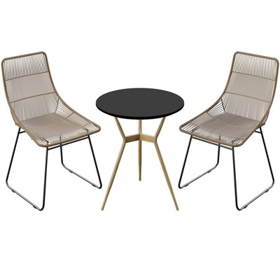 3pc Outdoor Dining Set with Wicker Chairs - Brown - TK Classics
