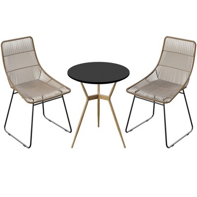 3pc Outdoor Dining Set with Wicker Chairs - Brown - TK Classics