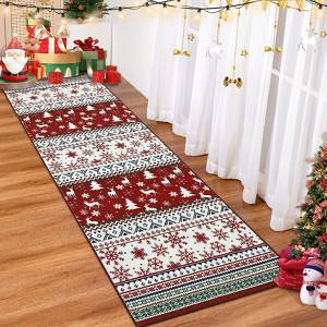 Christmas Rug Washable Small Floor Carpet Geometric Boho Snowflakes Rug Non Slip Soft Low Pile Retro Mat for Kitchen Laundry Room - 1 of 4