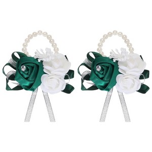 Unique Bargains Decorative Wedding Prom Party Artificial Rose Wrist Corsages 2 Pcs - 1 of 3