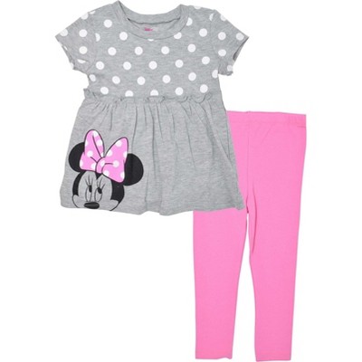 Infant Girls Disney Baby Minnie Mouse Gray & Pink 2-Piece Leggings Outfit Set 