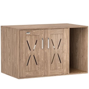 Cat Litter Box Enclosure with Scratching Board, Cat Washroom End Side Table, 31.5" x 19" x 20" Brown - 1 of 4