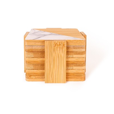 Eco-Friendly Bamboo and Marble Coaster Set with Holder