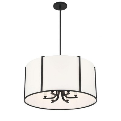 Black and White Silk Drum Pendant Light, 6-Light