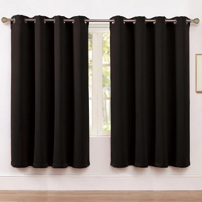 Kate Aurora Set of 2 Thermal Room Darkening Grommet Top Curtains For Small Windows - 63 in. Long - Black