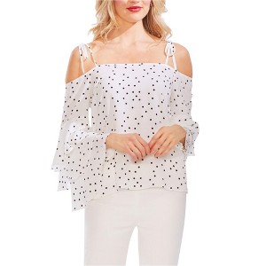 Vince Camuto Womens Tiered-Sleeve Cold Shoulder Blouse, White, X-Small - 1 of 1