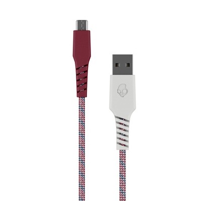 Skullcandy Line+ USB-A to Micro-USB Braided Charging Cable - White/Crimson