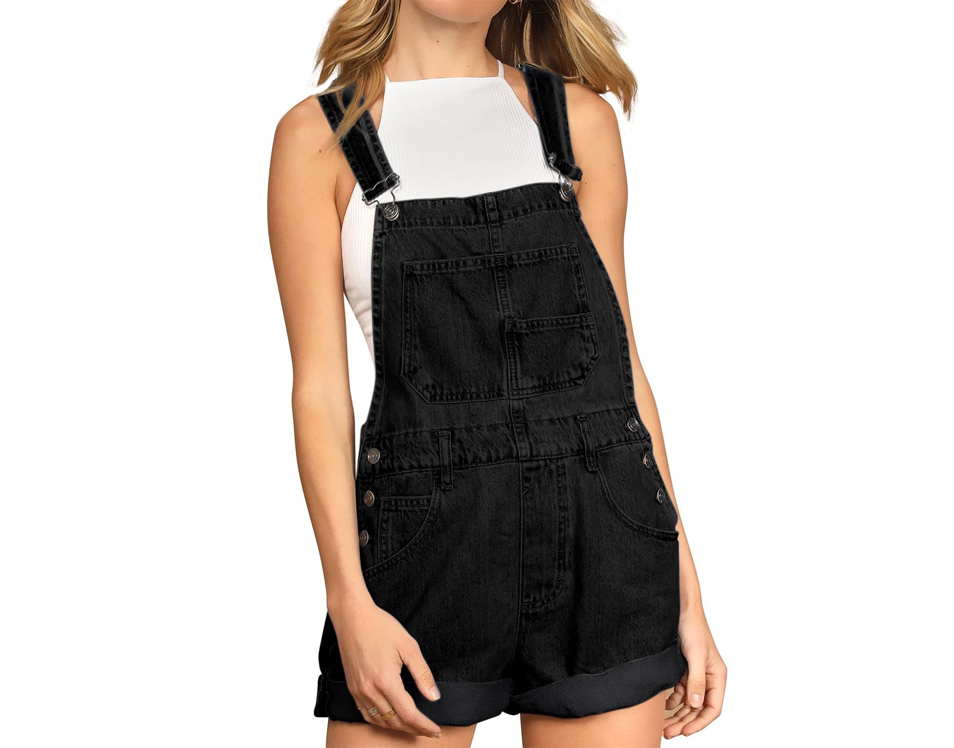 Women's Short Jean Overall Casual Denim Bib Overall Pocketed Shortall Rompers