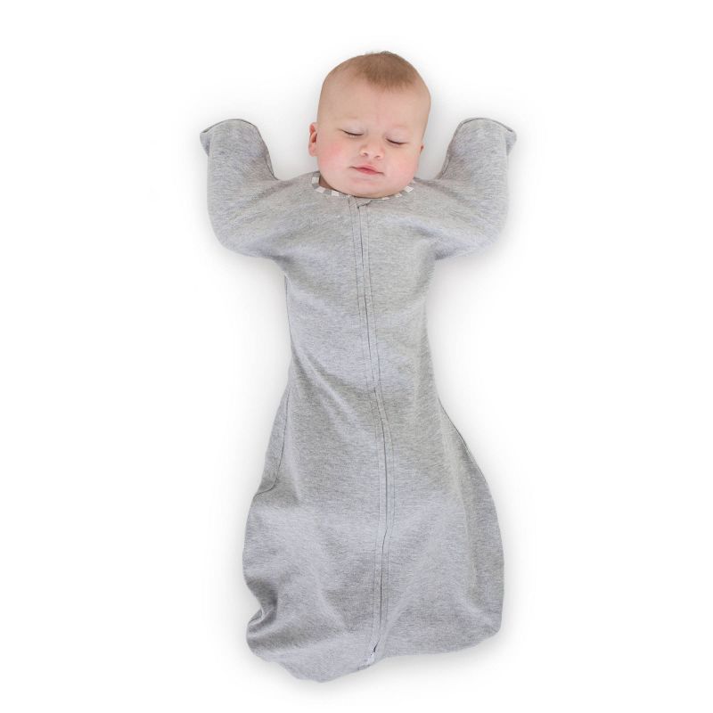 Transitional Swaddle Sack with Arms Up Half-Length Sleeves and Mitten Cuffs Wearable Blanket - Heathered Gray with Stripe, 1 of 11